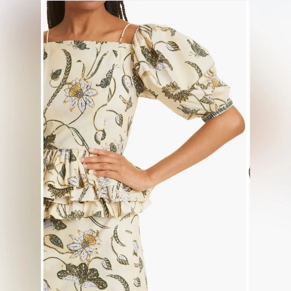 ULLA JOHNSON Carlotta Floral Cotton Peplum Top in Lemonbalm 🔥🔥✨✨✨ SZ 6 New - Picture 3 of 11